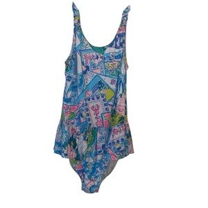 Lilly Pulitzer kids Girls Blue and Pink One Piece Swimwear with Scoop Neckline